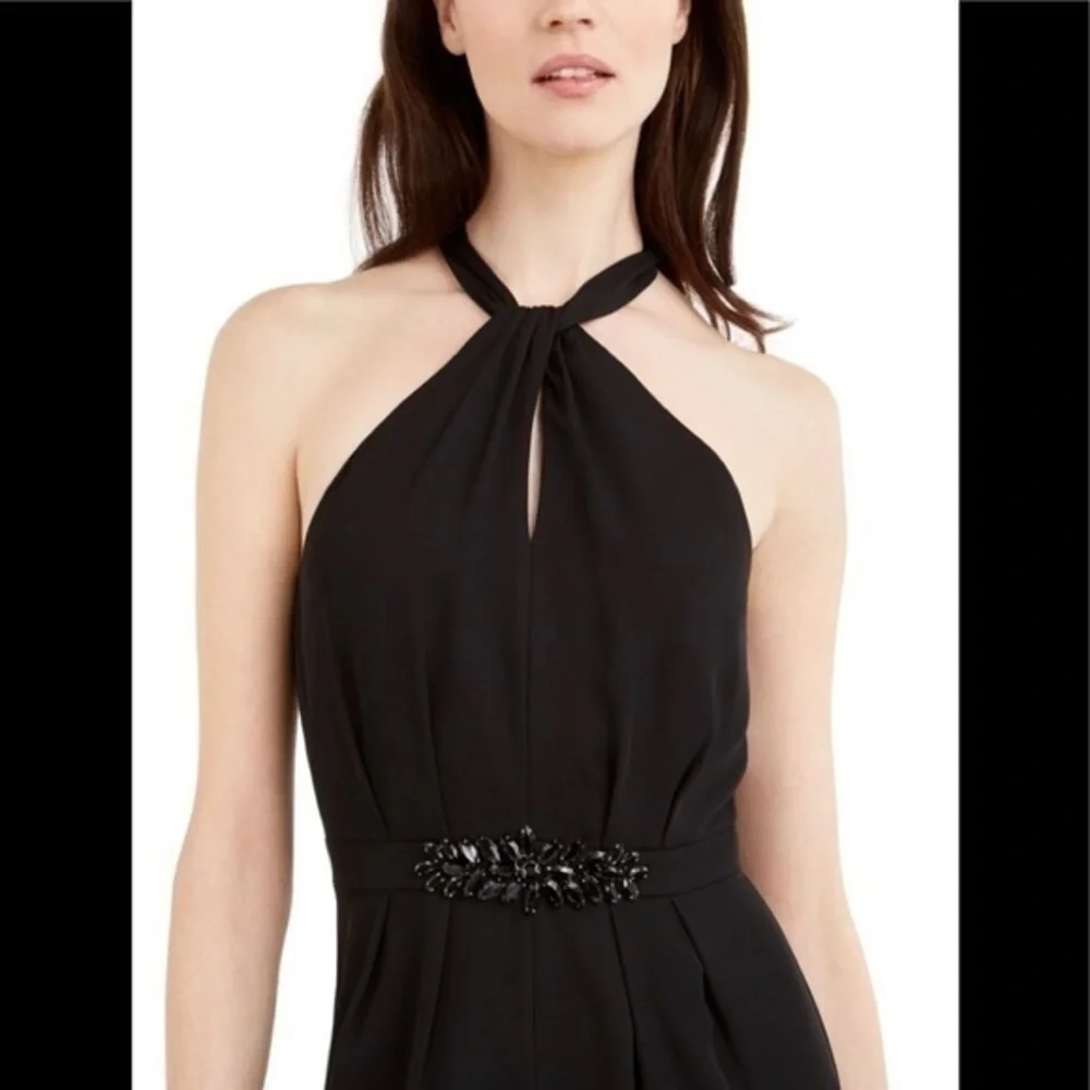CALVIN KLEIN Womens Black Lined Sleeveless Halter Evening Wide Leg Jumpsuit